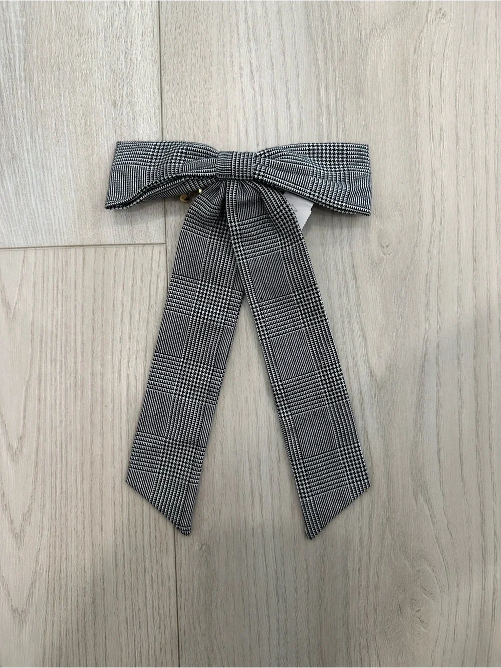J. Crew Plaid Ribbon Bow Hair Clip - Black and White